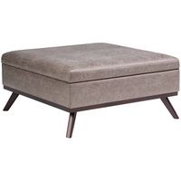 Simpli Home - Owen Square Mid-Century Modern Faux Air Leather Ottoman With Inner Storage - Distre... - Alternate Views