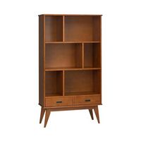 Simpli Home - Draper Mid-Century Modern Solid Hardwood 6-Shelf 2-Drawer Bookcase - Teak Brown - Alternate Views