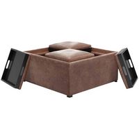 Simpli Home - Avalon Square Contemporary Faux Air Leather Storage Ottoman - Distressed Umber Brown - Alternate Views
