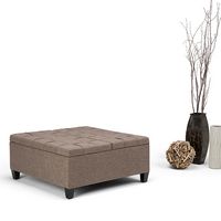 Simpli Home - Harrison 36 inch Wide Transitional Square Coffee Table Storage Ottoman in Linen Loo... - Alternate Views