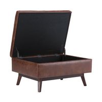 Simpli Home - Owen Mid-Century Modern Faux Air Leather Ottoman With Inner Storage - Distressed Sa... - Alternate Views