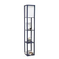 Simple Designs - Floor Lamp Etagere Organizer Storage Shelf with Linen Shade - Navy - Alternate Views