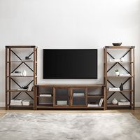 Walker Edison - Modern Farmhouse Wall TV Stand for  TV's up to 80” - Rustic Oak - Alternate Views