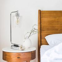 Simple Designs - Bronson Antique Style Industrial Iron Lantern Desk Lamp with Glass Shade - Chrome - Alternate Views