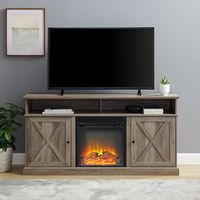 Walker Edison - Farmhouse Tall Barndoor Soundbar Storage Fireplace TV Stand for Most TVs up to 65... - Alternate Views