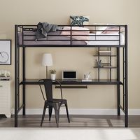 Walker Edison - Premium Metal Full Size Loft Bed with Wood Workstation - Black - Alternate Views