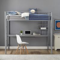 Walker Edison - Premium Metal Full Size Loft Bed with Wood Workstation - Silver - Alternate Views