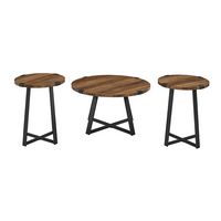 Walker Edison - Urban 3 Piece Metal Coffee and Side Table Set - Rustic Oak - Alternate Views