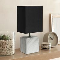 Simple Designs - Petite Marbled Ceramic Table Lamp with Fabric Shade - White base/Black shade - Alternate Views