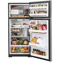 GE - 17.5 Cu. Ft. Top-Freezer Refrigerator with Edge-to-Edge Glass Shelves - Stainless Steel - Alternate Views