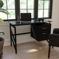 Alamont Home - Singleton Rectangle Contemporary Glass  Home Office Desk - Black - Alternate Views