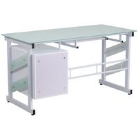 Alamont Home - Singleton Rectangle Contemporary Glass  Home Office Desk - Frosted/White - Alternate Views