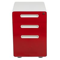 Alamont Home - Wren Modern Steel 3-Drawer Filing Cabinet - White and Red - Alternate Views