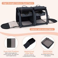 Costway - Portable Pet Carrier Kennel Cat Dog Crate Twin Compartments w/ Mats Litter Box - Black - Alternate Views