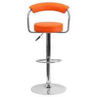 Alamont Home - Contemporary Vinyl Adjustable Height Barstool with Arms (set of 2) - Orange - Alternate Views