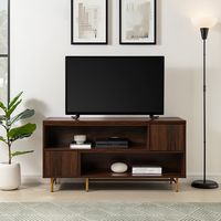 Walker Edison - Contemporary Extendable Fluted-Door TV Stand for Most TVs up to 55” - Dark Walnut... - Alternate Views