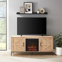 Walker Edison - Modern Farmhouse Barn Door Fireplace TV Stand for Most TVs up to 65” - Coastal Oak - Alternate Views