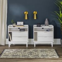 Walker Edison - Boho Solid Wood Nightstand (set of 2) - White - Alternate Views