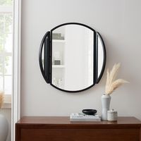 Walker Edison - Contemporary Round Metal Wall Mirror with Hinging Sides - Black - Alternate Views