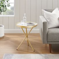 Walker Edison - Contemporary Tray-Top Faux Marble Round Side Table - Gold/Grey Marble - Alternate Views