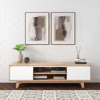 CorLiving - Fort Worth White and Brown Wood Grain Finish TV Stand for Most TV's up to 68