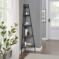 Walker Edison - Modern Metal and Wood Corner Bookshelf - Grey Wash - Alternate Views