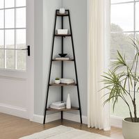 Walker Edison - Modern Metal and Wood Corner Bookshelf - Rustic Oak - Alternate Views