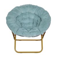 Alamont Home - Folding XL Faux Fur Saucer Chair for Dorm or Bedroom - Dusty Aqua/Soft Gold - Alternate Views