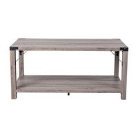 Alamont Home - 2-Tier Coffee Table with Metal Side Braces and Corner Caps - Gray Wash - Alternate Views