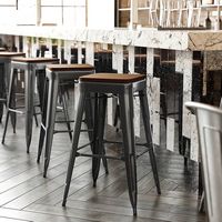 Alamont Home - Kai Indoor/Outdoor Backless Bar Stool with Poly Seat - Black/Teak - Alternate Views