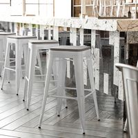 Alamont Home - Kai Indoor/Outdoor Backless Bar Stool with Poly Seat - White/Gray - Alternate Views