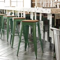 Alamont Home - Kai Indoor/Outdoor Backless Bar Stool with Poly Seat - Green/Teak - Alternate Views