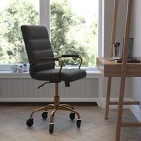 Alamont Home - Executive Chair on Skate Wheels - Black LeatherSoft/Gold Frame - Alternate Views