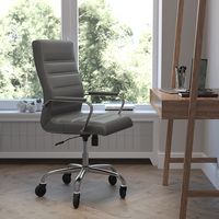 Alamont Home - Executive Chair on Skate Wheels - Gray LeatherSoft/Chrome Frame - Alternate Views