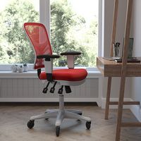 Alamont Home - Mid-Back Ergonomic Multifunction Mesh Chair with Polyurethane Wheels - Red Mesh/Wh... - Alternate Views