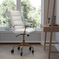 Alamont Home - Executive Chair on Skate Wheels - White LeatherSoft/Gold Frame - Alternate Views