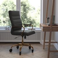 Alamont Home - Executive Chair on Skate Wheels - Black LeatherSoft/Gold Frame - Alternate Views