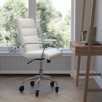Alamont Home - Executive Chair on Skate Wheels - White LeatherSoft/Chrome Frame - Alternate Views