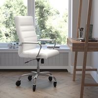 Alamont Home - Executive Chair on Skate Wheels - White LeatherSoft/Chrome Frame - Alternate Views