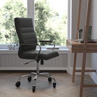 Alamont Home - Executive Chair on Skate Wheels - Black LeatherSoft/Chrome Frame - Alternate Views