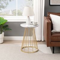 Walker Edison - Modern Round Cage-Leg Side Table - Faux White Marble - Alternate Views