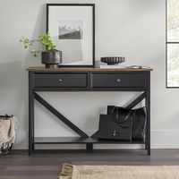 Walker Edison - Rustic Distressed Solid Wood Entry Table with Lower Shelf - Rustic Oak - Alternate Views