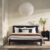 Walker Edison - Minimalist Slatted Solid Wood Low Queen Bedframe - Black - Alternate Views