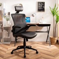 Costway - Mesh Adjustable Swivel Office Chair with Flip-Up Armrests - Black - Alternate Views
