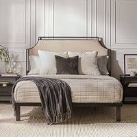 Walker Edison - Traditional Metal Upholstered Queen Bedframe - Tan - Alternate Views