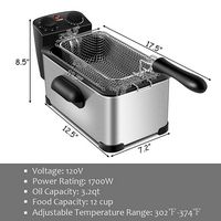 Costway - 3.2 Quart Electric Deep Fryer 1700W Stainless Steel Timer Frying Basket - Black/Silver - Alternate Views