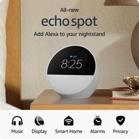 Amazon Echo Spot (2024 release), Smart alarm clock with vibrant sound and Alexa - Glacier White - Alternate Views