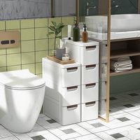 Costway - 2 PCS 3-Drawer Narrow Rolling Storage Cabinet with Pull Handles Built-in Wheels - White - Alternate Views