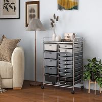 Costway - 15 Drawer Rolling Storage Cart Tools Scrapbook Paper Office School Organizer - Silver/M... - Alternate Views