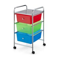 Costway - 3-Drawer Cart Storage Bin Organizer Rolling w/Plastic Drawers - Rainbow - Alternate Views